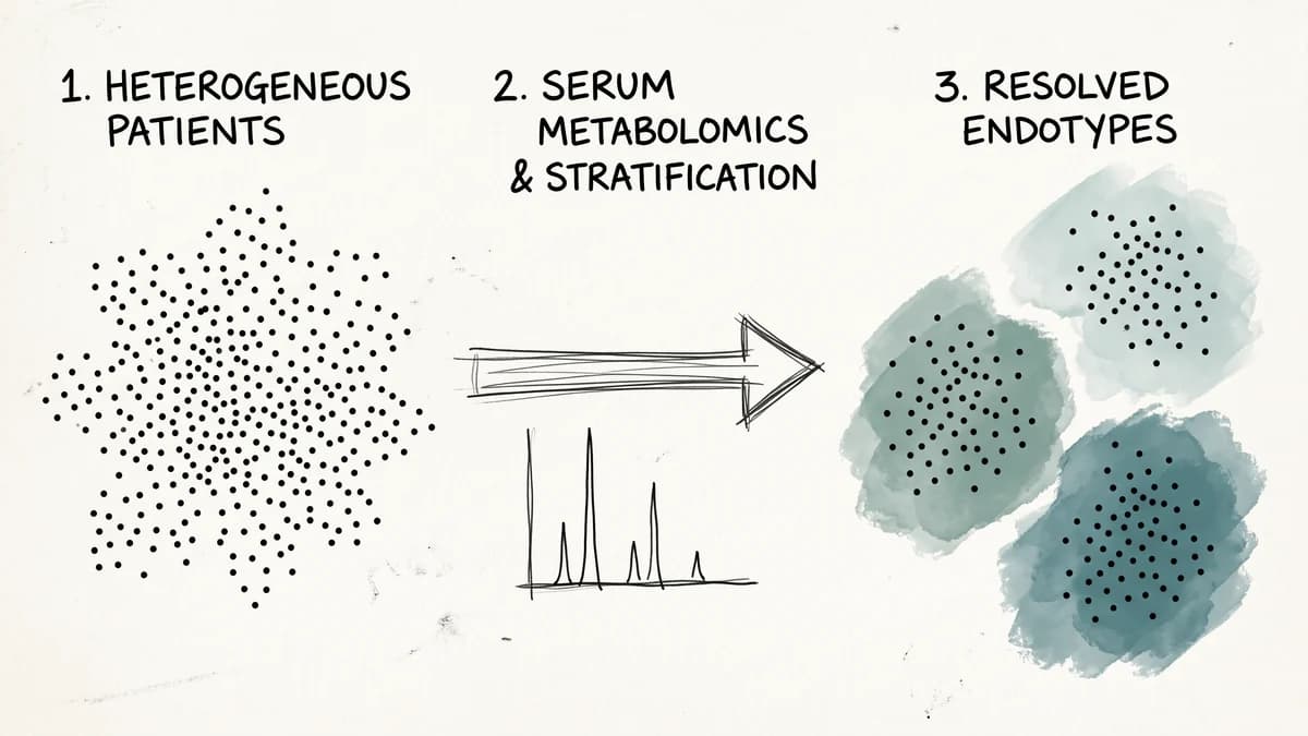 An undifferentiated cloud of sepsis patients resolving, via serum metabolomics, into three distinct endotype clusters